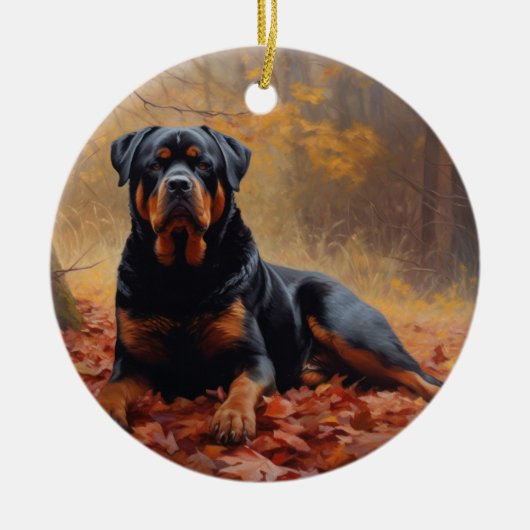 Rottweiler in Herfstbladeren Herfst Inspire Keramisch Ornament (Voorkant)