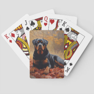 Rottweiler in Herfstbladeren Herfst Inspire Pokerkaarten