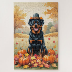Rottweiler in herfstbladeren Thanksgiving kunst Legpuzzel