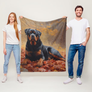 Rottweiler in herfstbladeren val inspireert fleece deken