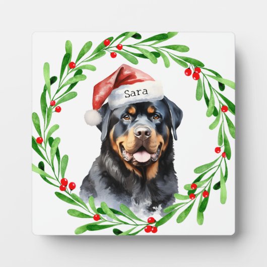 Rottweiler Kerst Gepersonaliseerde Monogram Naam Fotoplaat (Voorkant)