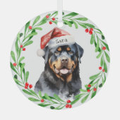 Rottweiler Kerst Gepersonaliseerde Monogram Naam Glas Ornament (Voorkant)