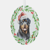 Rottweiler Kerst Gepersonaliseerde Monogram Naam Glas Ornament (Voorkant links)