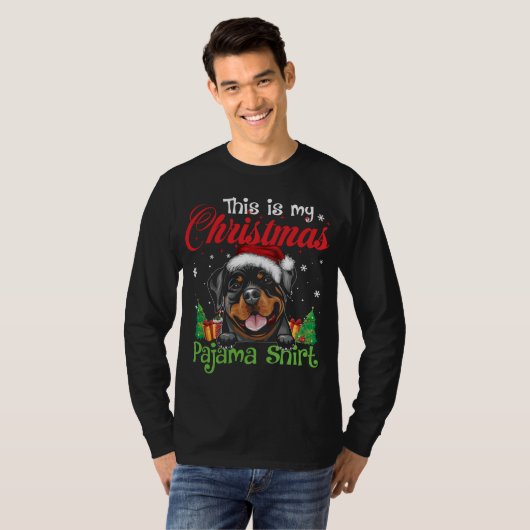 Rottweiler Kerst Pyjama Grappige Hond Liefhebber X T-shirt (Voorkant volledig)