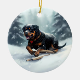 Rottweiler Kerst sneeuw winter Kussenhoes Keramisch Ornament
