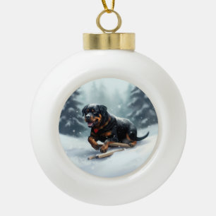 Rottweiler Kerst sneeuw winter Kussensloop Keramische Bal Ornament