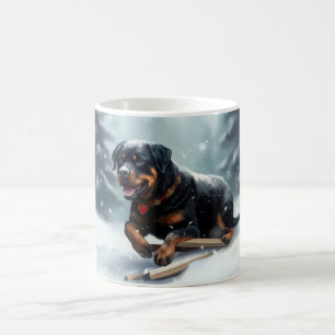 Rottweiler Kerst sneeuw winter Kussensloop Koffiemok