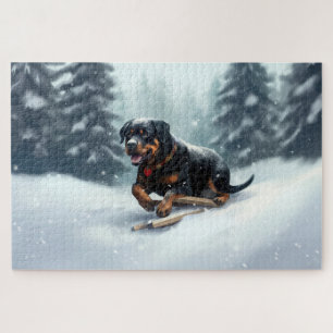 Rottweiler Kerst sneeuw winter Kussensloop Legpuzzel