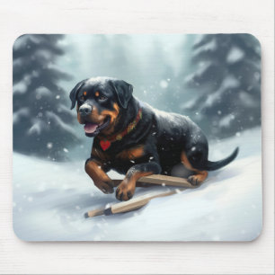 Rottweiler Kerst sneeuw winter Kussensloop Muismat