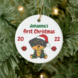Rottweiler kerstbaby's eerste kerstmis keramisch ornament