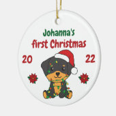 Rottweiler kerstbaby's eerste kerstmis keramisch ornament (Links)