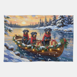 Rottweiler Kerstboot Vakantie Theedoek
