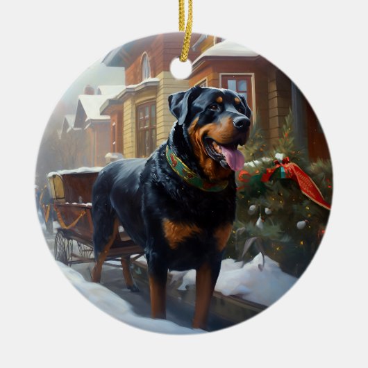 Rottweiler Kerstfeest Seizoen Keramisch Ornament (Voorkant)