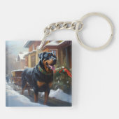Rottweiler Kerstfeest Seizoen Sleutelhanger (Achterkant)