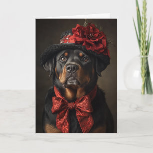 Rottweiler Kerstkaart Elegante Victoriaanse Hond Feestdagen Kaart