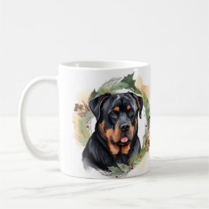 Rottweiler Kerstkrans Feestelijke Pup Koffiemok