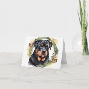 Rottweiler Kerstkrans Festieve Pup Kaart