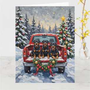 Rottweiler Kerstmis Rode Truck Winter Kaart