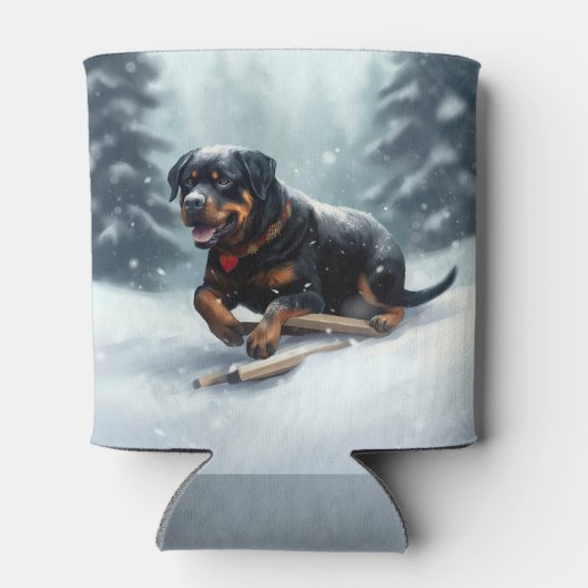 Rottweiler Kerstsneeuw winter Sierkussen Blikjeskoeler (Achterkant)