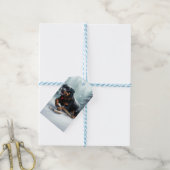 Rottweiler Kerstsneeuw winter Sierkussen Cadeaulabel (Met Touw)
