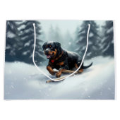 Rottweiler Kerstsneeuw winter Sierkussen Groot Cadeauzakje (Voorkant)