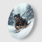 Rottweiler Kerstsneeuw winter Sierkussen Grote Klok (Hoek)