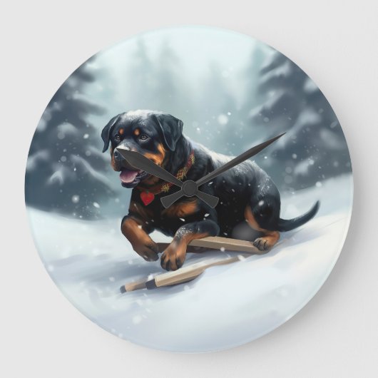 Rottweiler Kerstsneeuw winter Sierkussen Grote Klok (Voorkant)