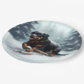 Rottweiler Kerstsneeuw winter Sierkussen Papieren Bordje (Gekanteld)