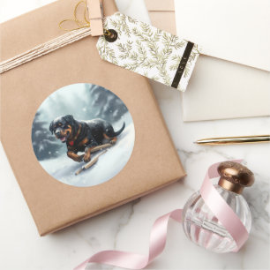 Rottweiler Kerstsneeuw winter Sierkussen Ronde Sticker