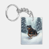 Rottweiler Kerstsneeuw winter Sierkussen Sleutelhanger (Voorkant Links)