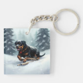 Rottweiler Kerstsneeuw winter Sierkussen Sleutelhanger (Achterkant)