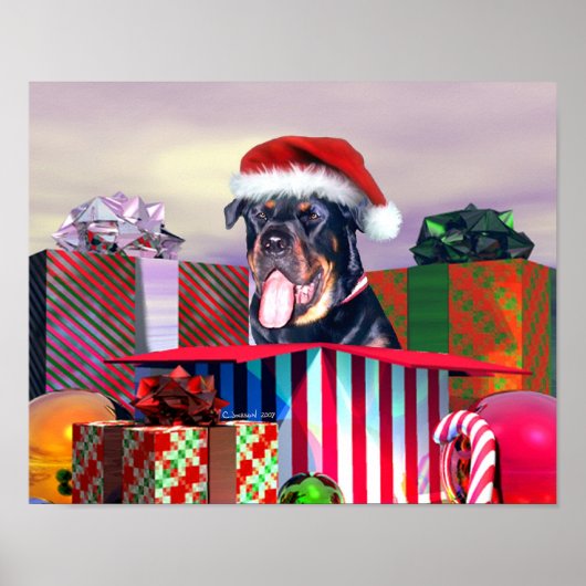 Rottweiler-kerstverrassing Poster (Voorkant)