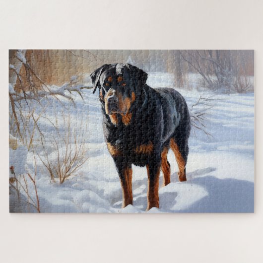 Rottweiler Laat het Sneeuwen Kerstmis Legpuzzel (Horizontaal)