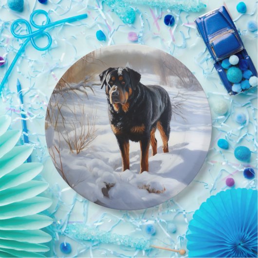 Rottweiler Laat het sneeuwen Kerstmis Papieren Bordje (Feest)