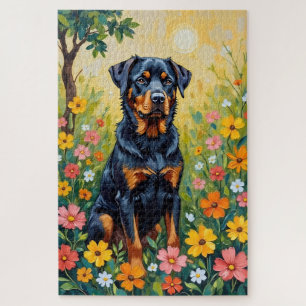 Rottweiler Lente Tuin Bloem Honden Legpuzzel