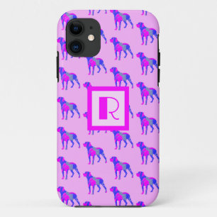 Rottweiler Leuke Hond Silhouet Roze Blauw Monogram iPhone 11 Hoesje