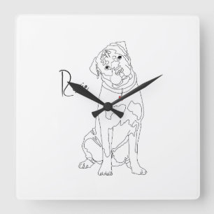 Rottweiler Lijntekening met Naam Vierkante Klok