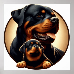 Rottweiler mama en puppy 03 5000X Poster