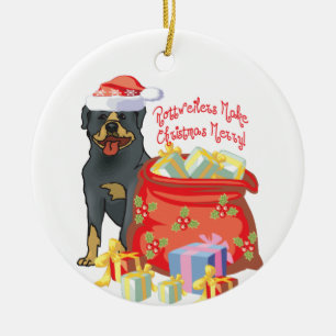 Rottweiler Merry Kerstmis Keramisch Ornament
