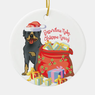 Rottweiler Merry Kerstmis Keramisch Ornament