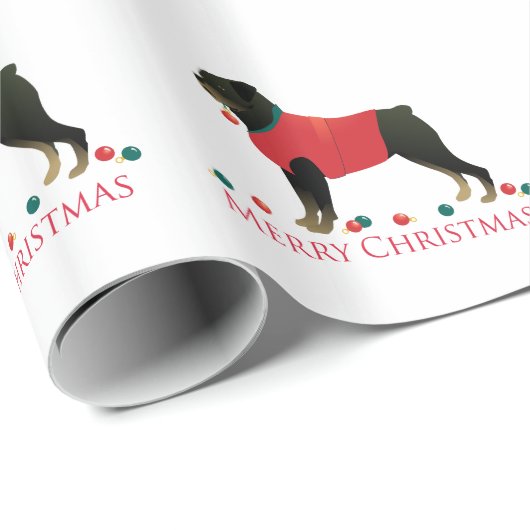 Rottweiler Merry-kerstontwerp Cadeaupapier (Rol Hoek)