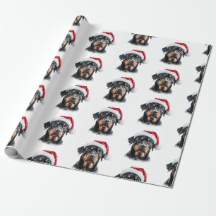 Rottweiler met Kerstman Hoed Cadeaupapier