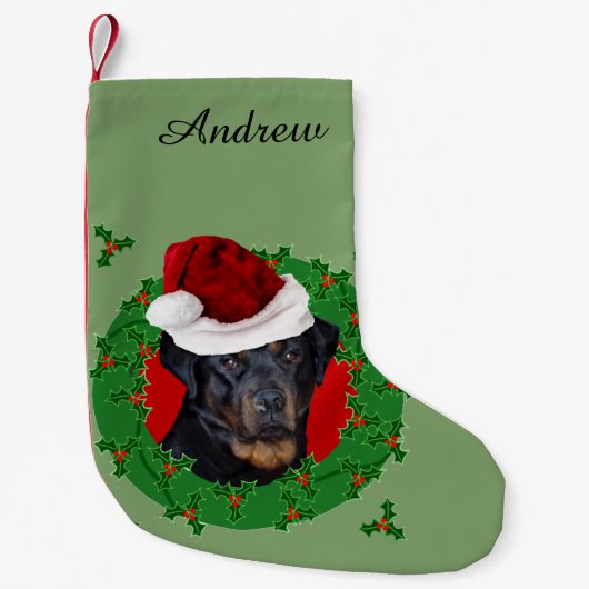 Rottweiler met kerstmis kleine kerstsok (Voorkant)