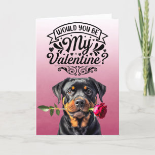 Rottweiler met roos Aangepaste Valentijnsdag Feestdagen Kaart