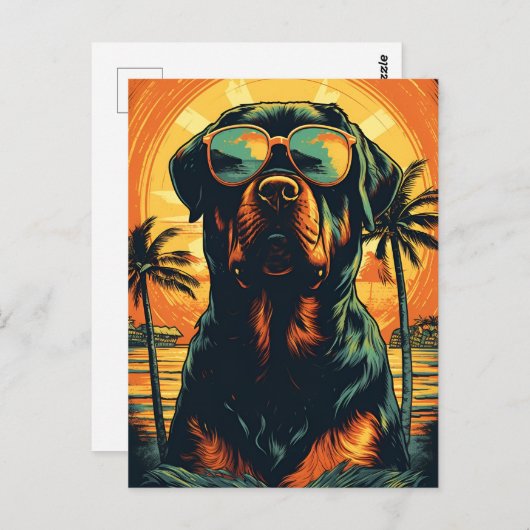 Rottweiler met zonnebril op het strand briefkaart (Voorkant / Achterkant)