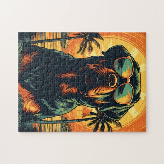 Rottweiler met zonnebril op het strand legpuzzel (Horizontaal)