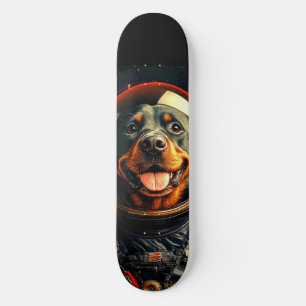 Rottweiler onderzoekt skateboard