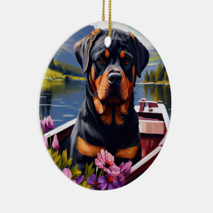 Rottweiler op een peddel: Een Schilderachtig avont Keramisch Ornament