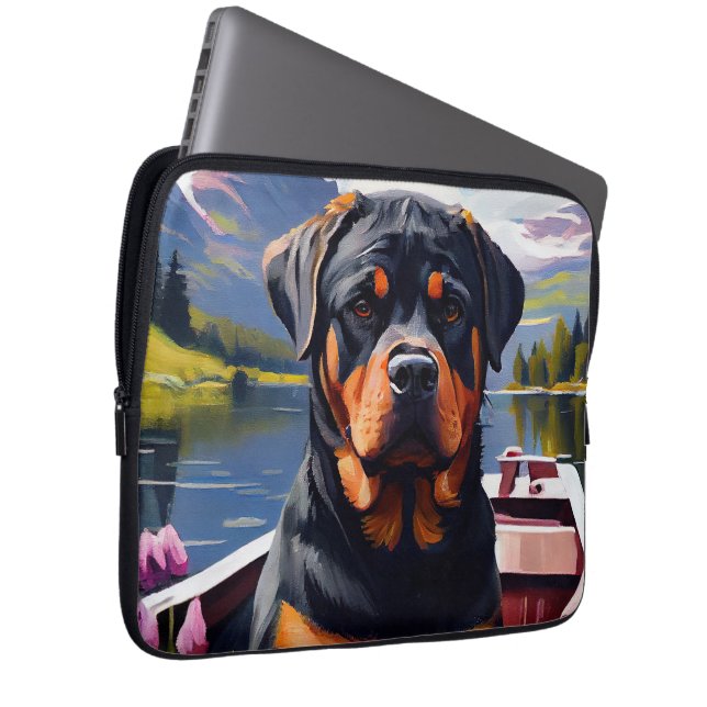 Rottweiler op een peddel: Een Schilderachtig avont Laptop Sleeve (Voorkant Rechts)