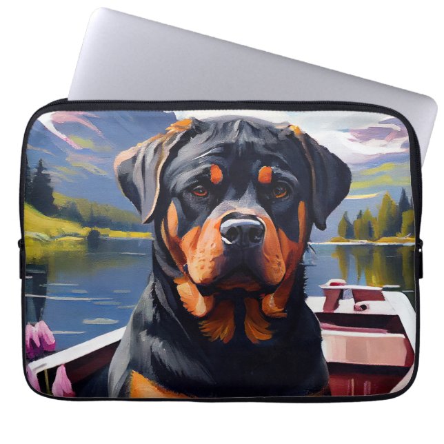 Rottweiler op een peddel: Een Schilderachtig avont Laptop Sleeve (Voorkant)